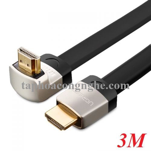 Ugreen 10280 3M màu Đen Cáp tín hiệu HDMI chuẩn 1.4 đầu góc 90 độ HD122 30010280